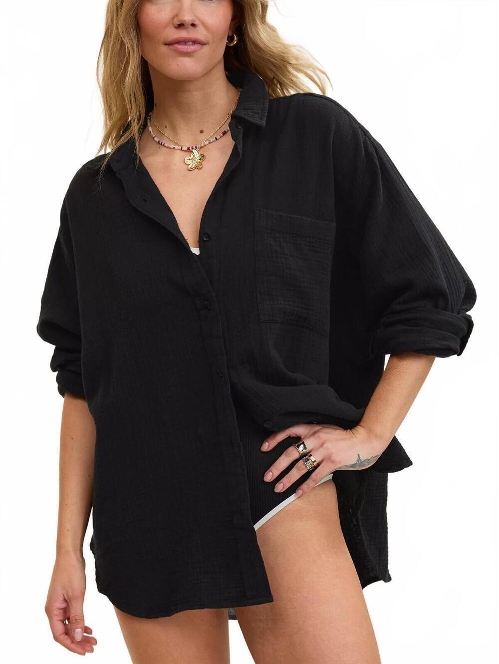 AE Aerie Day-Off Cover Up Shirt American Eagle NWT True Black XS